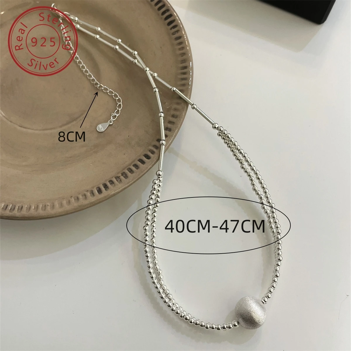 925 silver autumn and winter new brushed silver bead necklace, full of personality, cold bland and senior, light luxury sence