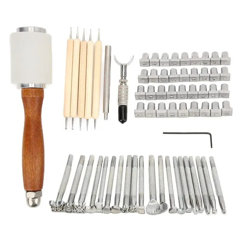 

ABKU-Zinc Alloy And Beech Wood For DIY Crafting Tool Set-Leather Kit Includes 21 Patterns With Letters And Figures Project