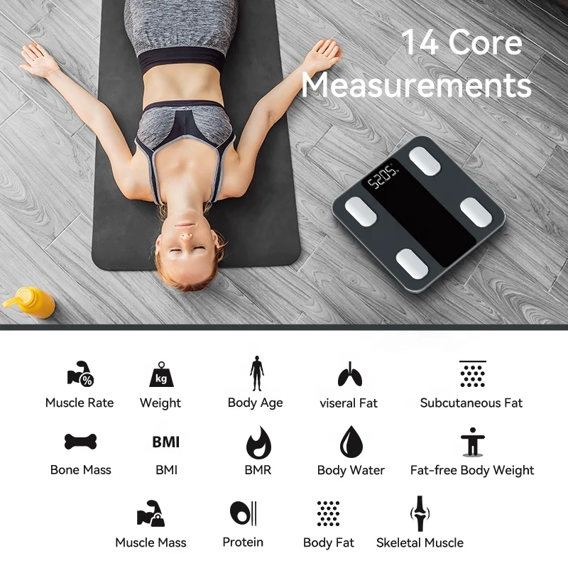 Timbangan Berat Badan Pintar Trendi dengan Indikator Kaca Temper dan Aplikasi