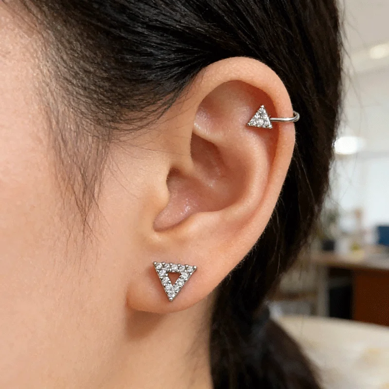 Gold Plated Geometric Triangle Full Paved Clear CZ Stud Earrings Sleek Modern Jewelry For Women Party Daily Birthday Gift