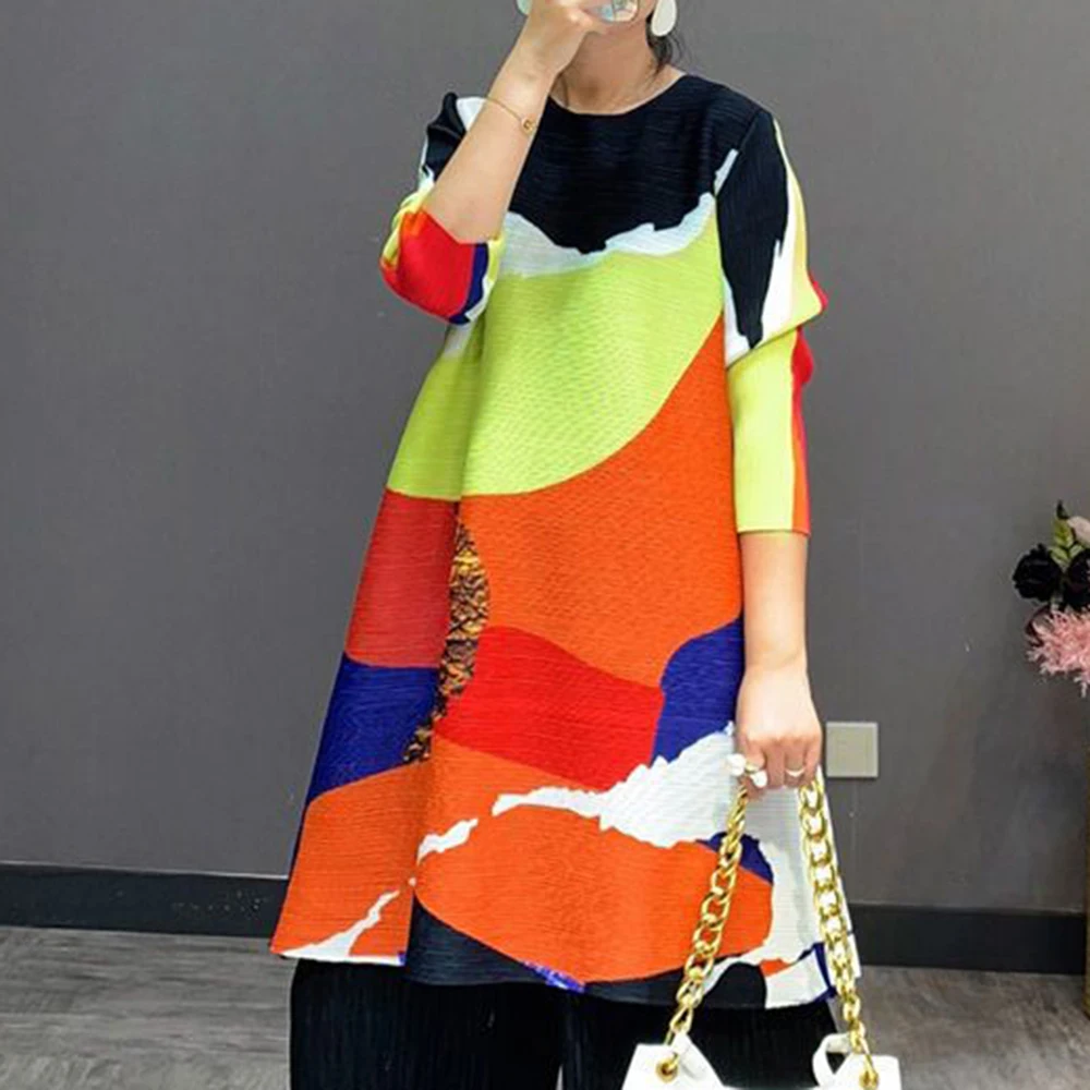 

Large size loose belly-covering pleated dress 2025 spring new thin fashion celebrity temperament medium and long skirt