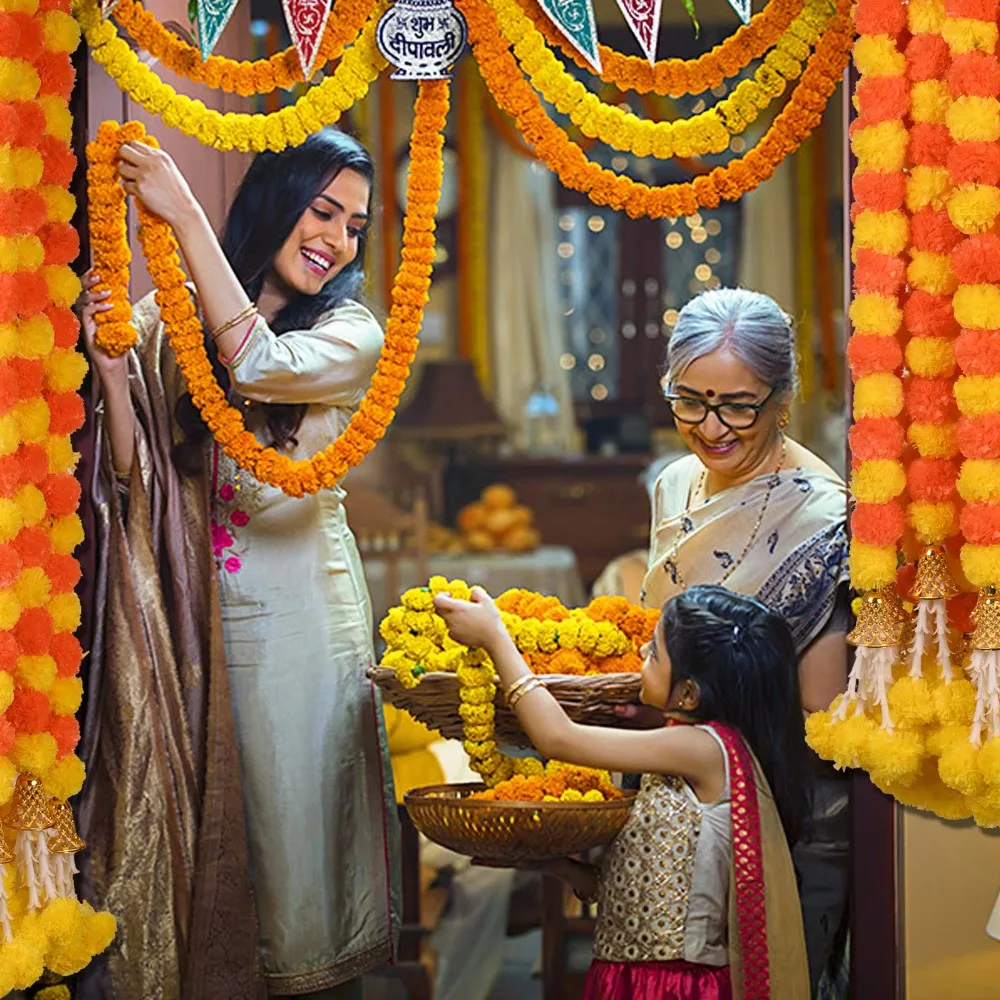 Long Strands Artificial Marigold Garland 1.5m Indian Décor Marigold Flower Garlands Events Decor Pooja Diwali Fiesta