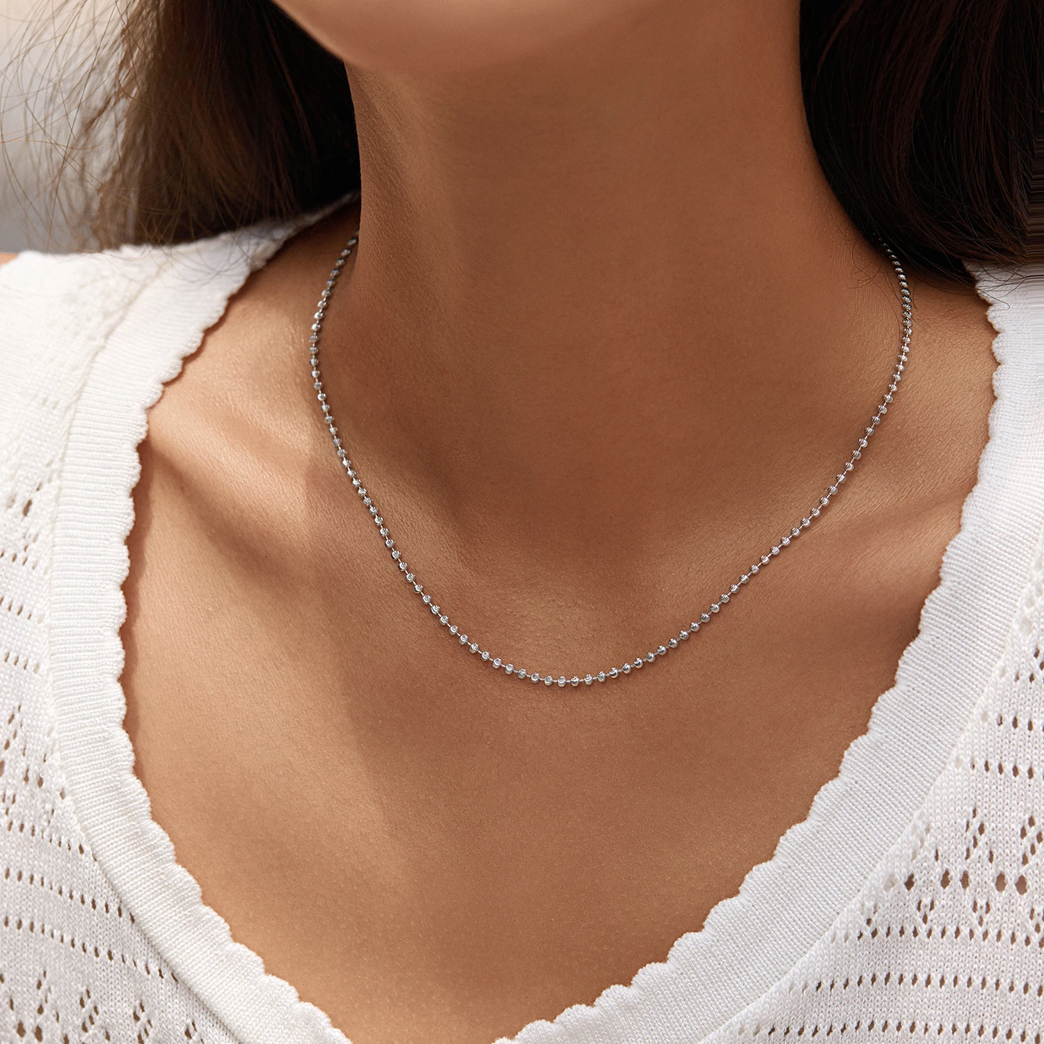 MODIAN 925 Sterling Silver Dainty Simple Half Moon Beaded Chain Stackable String Necklace For Women Fine Jewelry Accessories