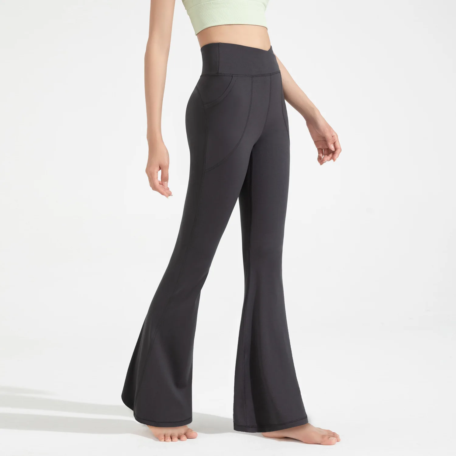 Women High Waist Butt Lifting Flared Yoga Pants Antibacterial Soft  Sports Trousers Stretch Workout Wide Leg Fitness Pants
