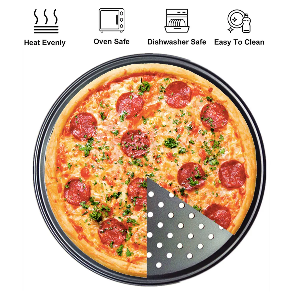 Steel Pizza Pan 32CM Round Perforated Pizza Baking Pan Non-stick Pizza Baking Pan for Home Restaurant Kitchen Oven Baking