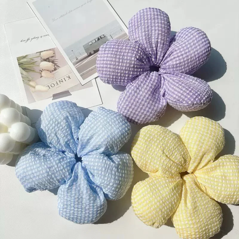 Blau und rosa kariertes 3D-Blumen-Haarband, Haarschmuck für Frauen – Detail 2