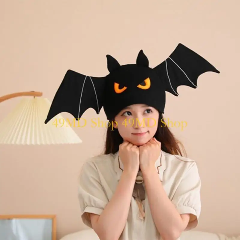 49MD Halloween Bat Cap Cosplay Costume Hat Stage Props Plush Bat Hat Women Men Unisex Party Cap Kids Festival Headgear view 2