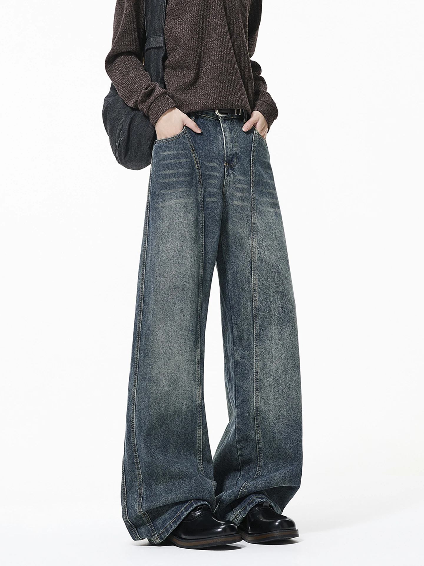 

Cleanfit American High Street Men's Loose Wide Leg Jeans Spring Fashion Brand Handsome Knife Slant Cut Denim Pants