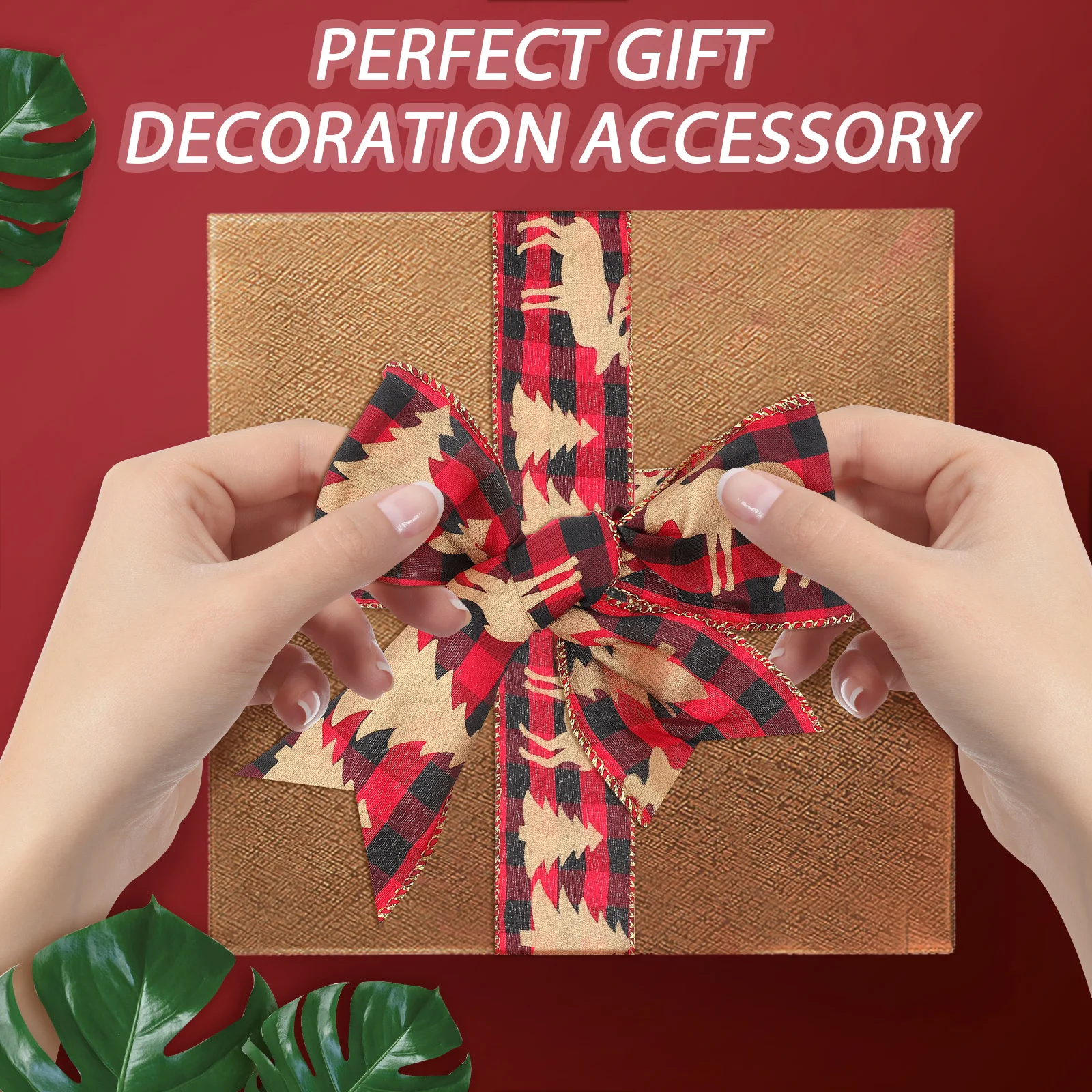 

Christmas Ribbon Xmas Tree Pattern Ribbon Sturdy Wrinkle Free for Gift Box DIY Xmas Bow Knot Party Decoration Crafts