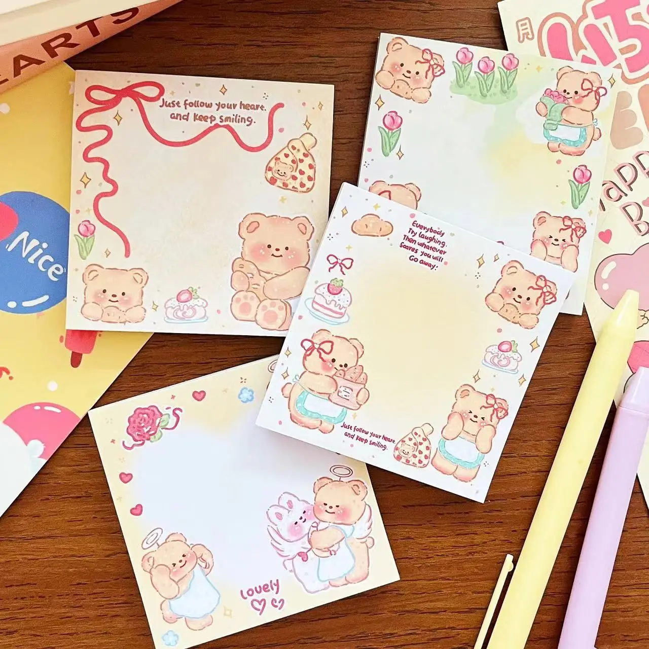 50 Blatt Memo-Notizen für Studenten mit Sticky Butter Bear Cartoon Hochwertige Haftnotizen Buchnachrichtennotizen können zerrissen werden