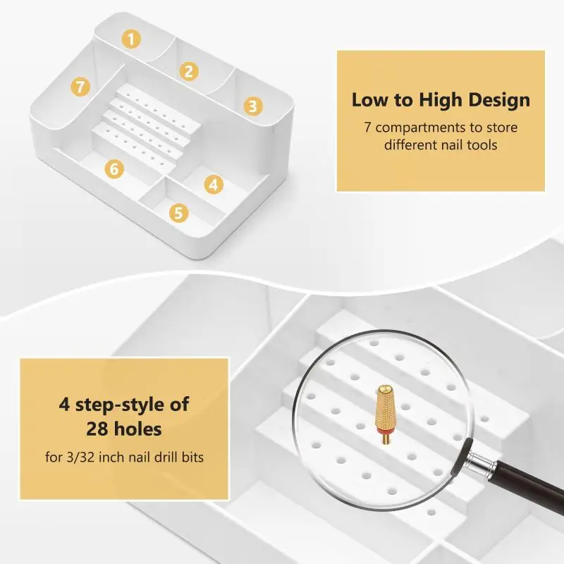 Soporte para máquina de uñas y taladro de uñas, soporte de plástico transparente para broca de 28 orificios, adecuado para almacenamiento de escritorio, almacenamiento para el cuidado de la piel