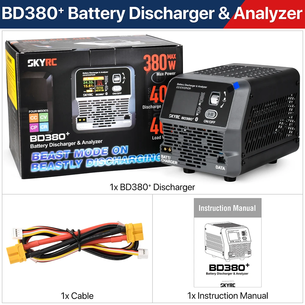 2026 SKYRC BD380+ Battery Discharger Analyzer 380W 40A 40V Four Modes CR/CV Battery Burst Power Boosted Designed for RC Models