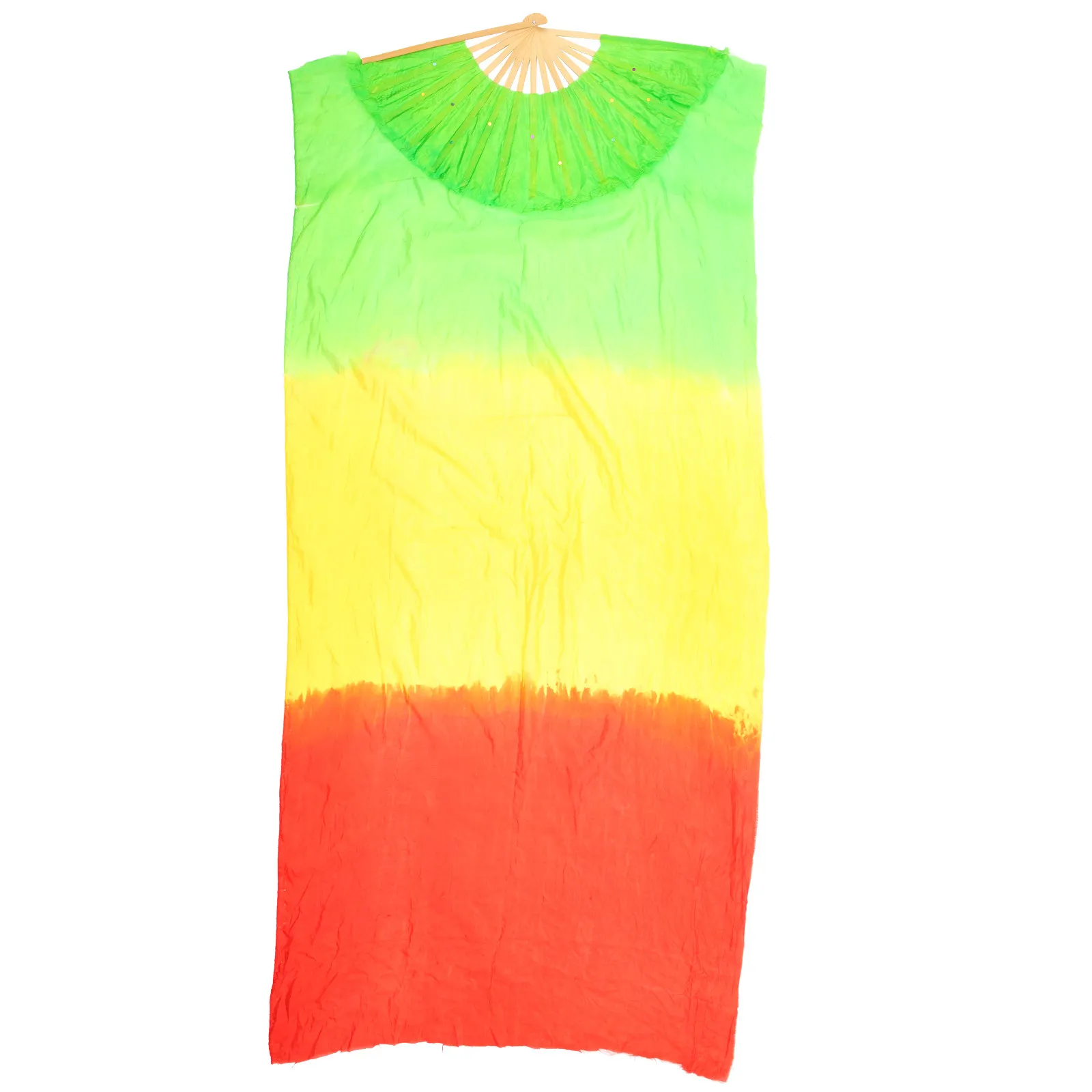 Long Silk Dancing Fan Bright Color Gradient Exquisite Lengthened Belly Dance Fan for Stage Performance Competition
