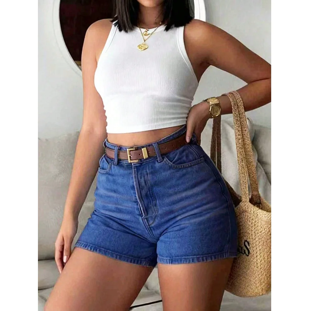 Women Summer Denim Shorts High Waist Retro Slim Skinny Stretch Jean Hot Short Pants for Ladies view 2