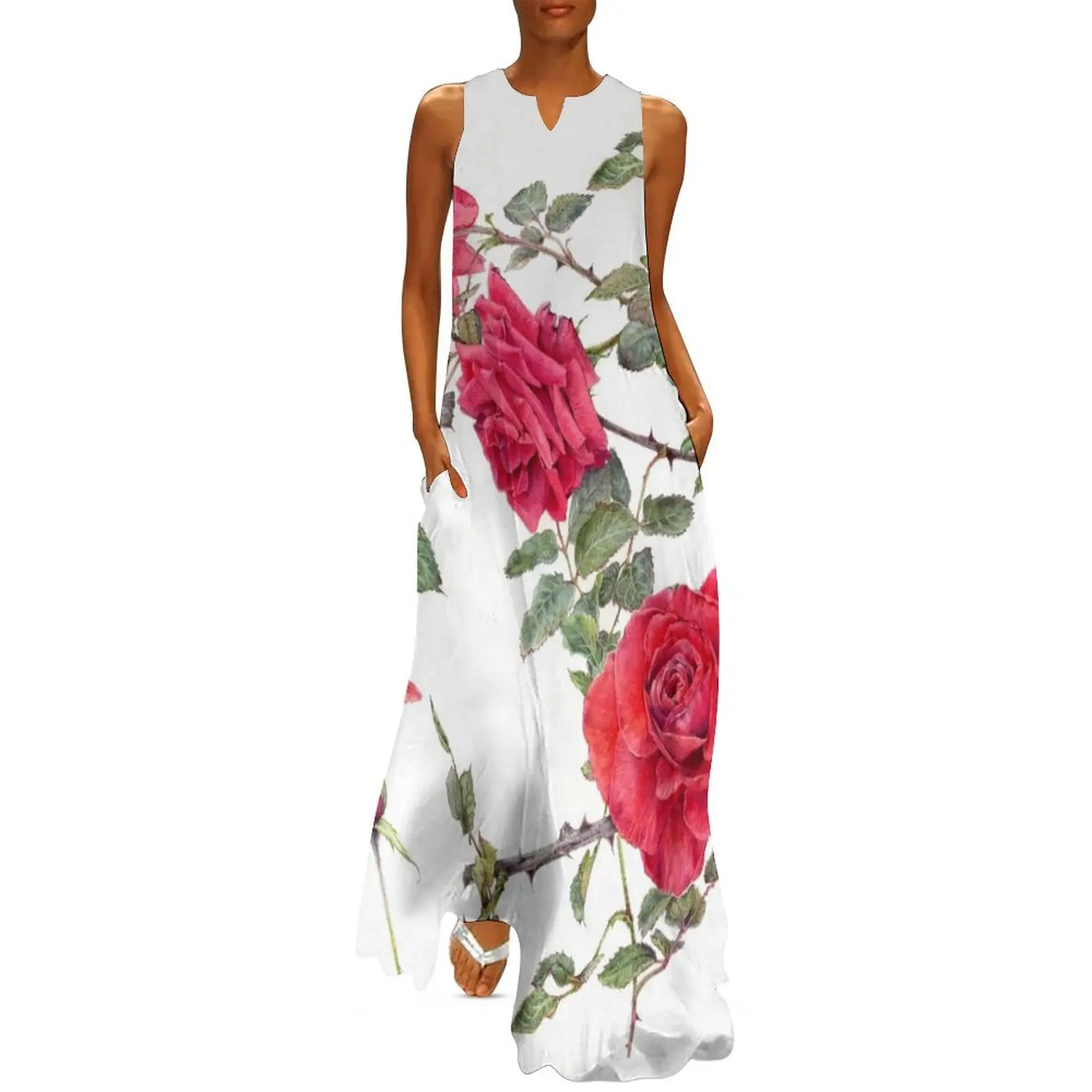 Red Roses - Botanical Art Long Dress Woman clothing Long veiled dresses dress Dress