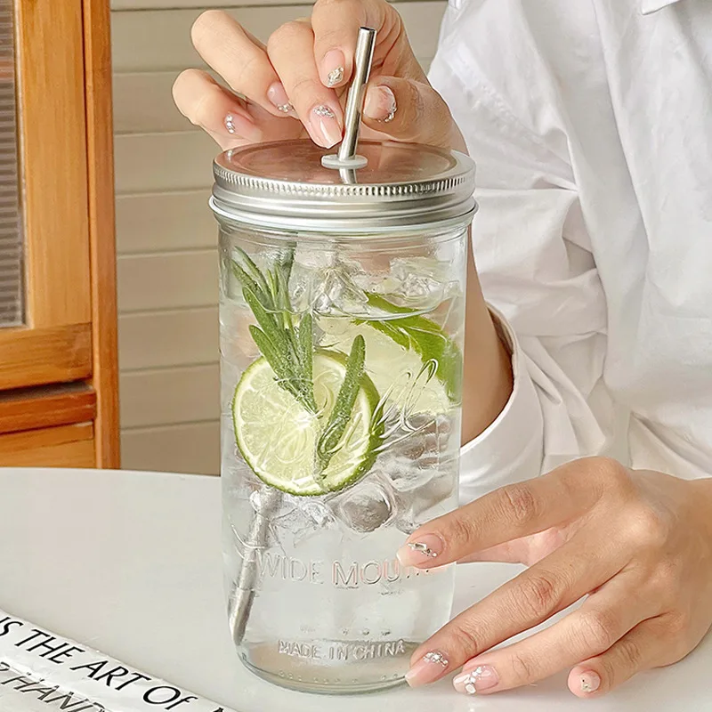 650ml Glas-Kaffeetasse mit Strohhalm-Deckel Transparente Trinkgläser Glastasse für Tee Saft Eiskaffee Becher Trinkwaren – Detail 14