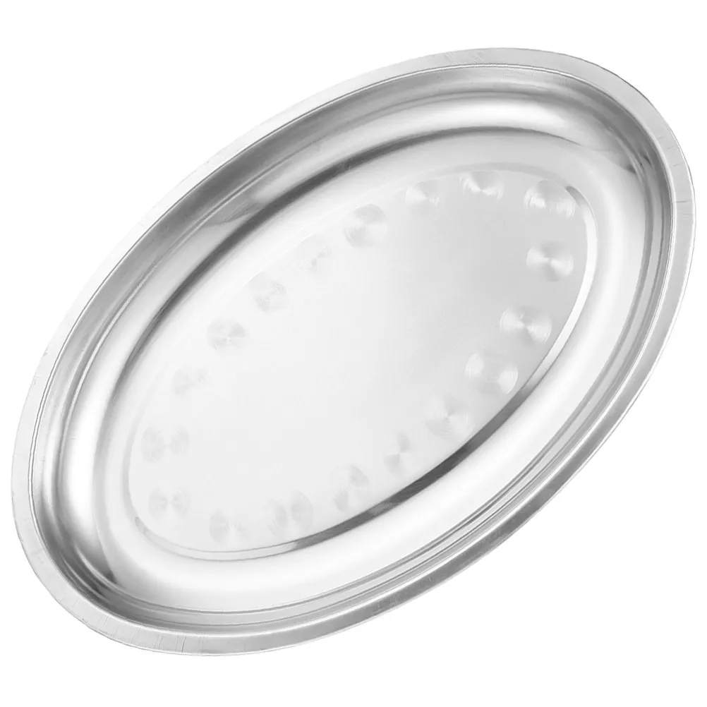 Stainless Steel Oval Dinner Plate Smooth Surface Non Scratch Serving Tray for Food Fruit Pastry Roast Meat Sandwiches Daily Home