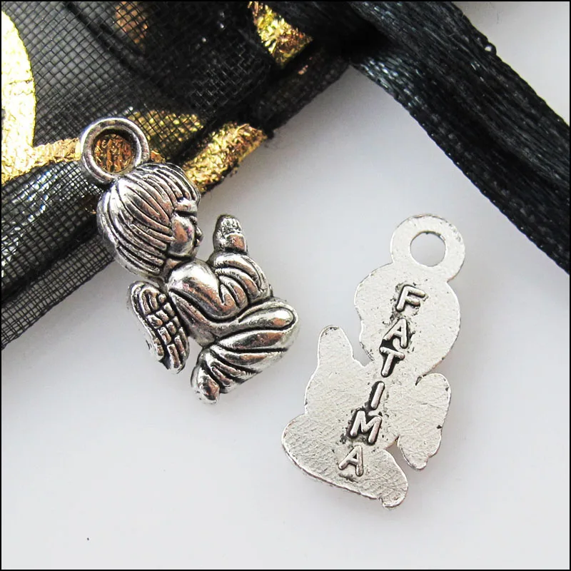 30Pcs Antiqued Silver Color Praying Angel Wings Charms Pendants 8x16mm