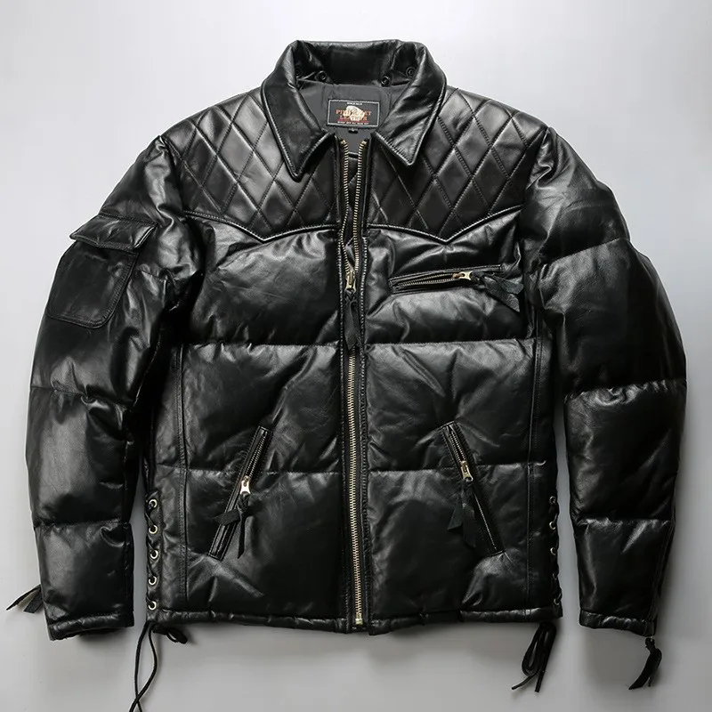 Men's motorcycle patchwork leather down lapel casual