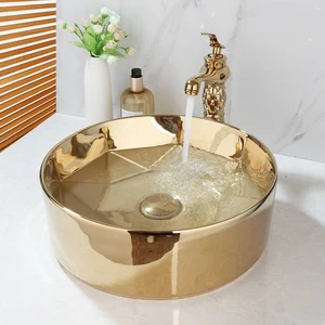 Monite-Ceramic Round Tap Set for bathroom, washbasin, pop drain sink, diamond mixer, gold bathed 6 Main Sales Cuba Sink Bathroom - №3