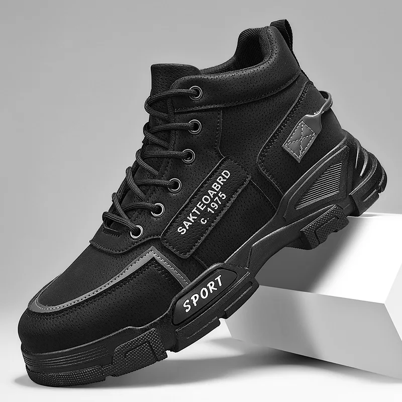 Short boots sports shoes men's plus size men's shoes autumn and winter high cut thick soled hiking shoes