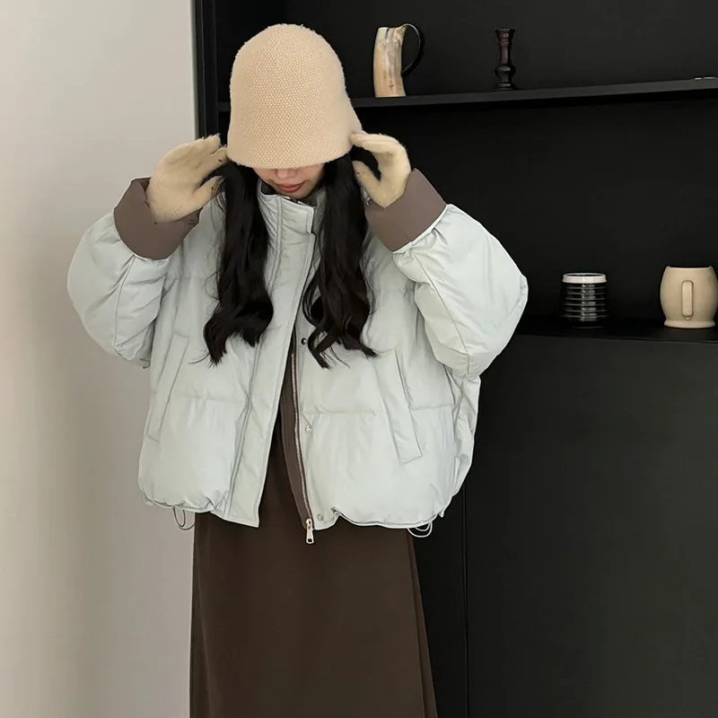 Women's Autumn Winter New White Duck Down Coat Short Down Jacket Sweet Patchwork Korean Loose Cropped Jacket Long-sleeved Top