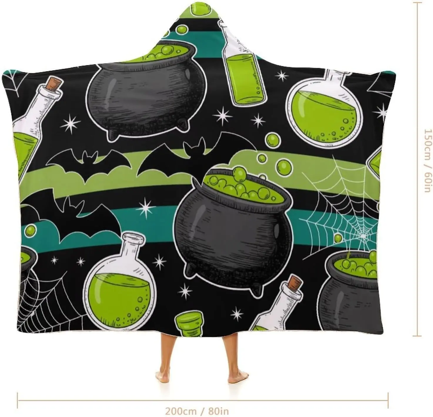 Fantastic Halloween Wearable Blanket with Bat Spider Web, Hooded Blanket for Sofa Bed Living Room Halloween Decor