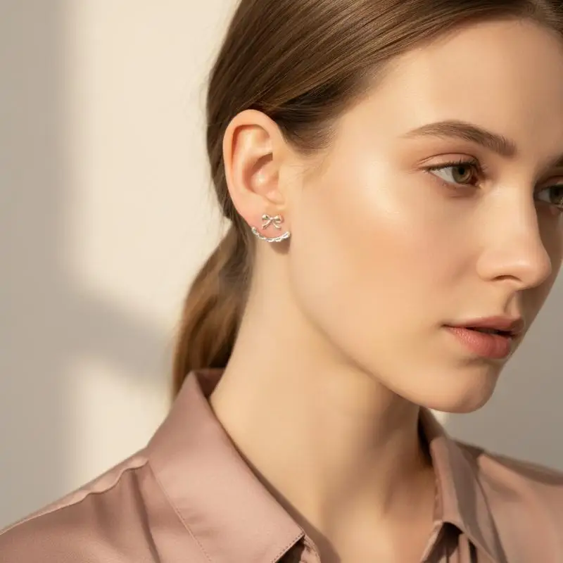 Sweet Cute Bow Stud Earrings for Women Korea Ribbon Earrings Simple Minimalist Ear Piercing Jewelry Gifts