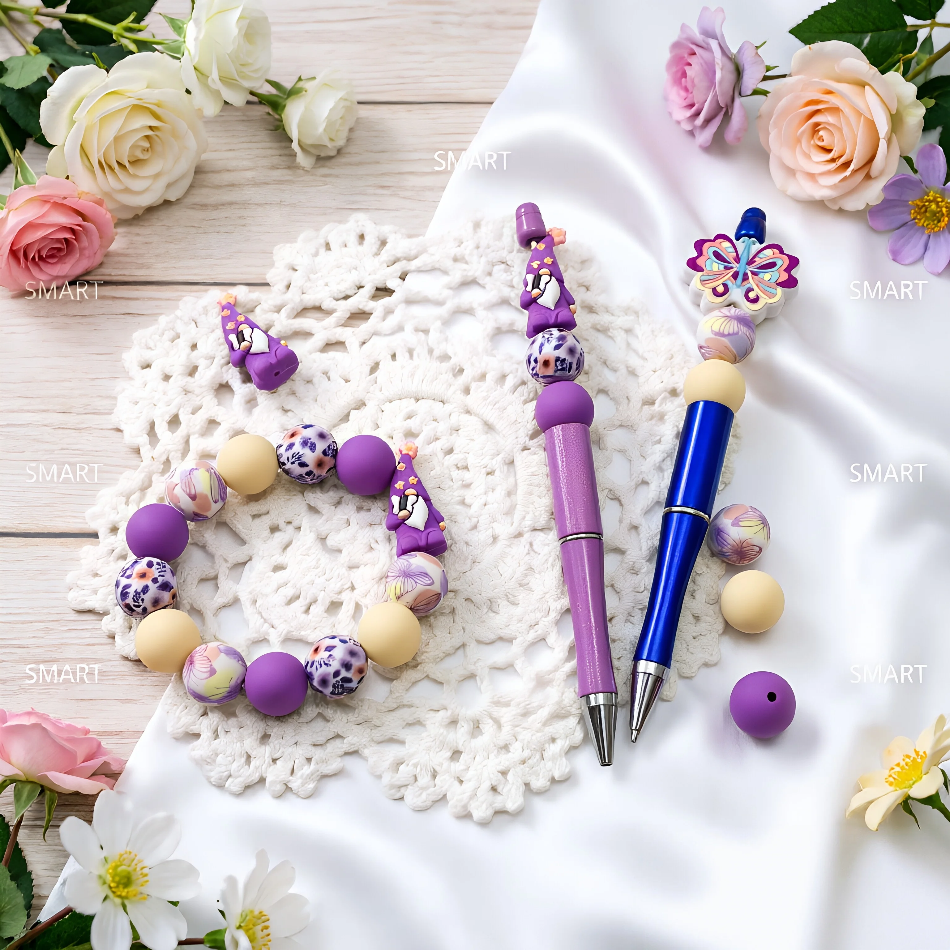 28-teiliges Set aus gelben und violetten Zwerg-Silikonperlen zum Selbermachen von Halsketten, Armbändern, Stiften, Schmuckanhängern usw. Geburtstagsgeschenk für die Feiertage – Detail 3