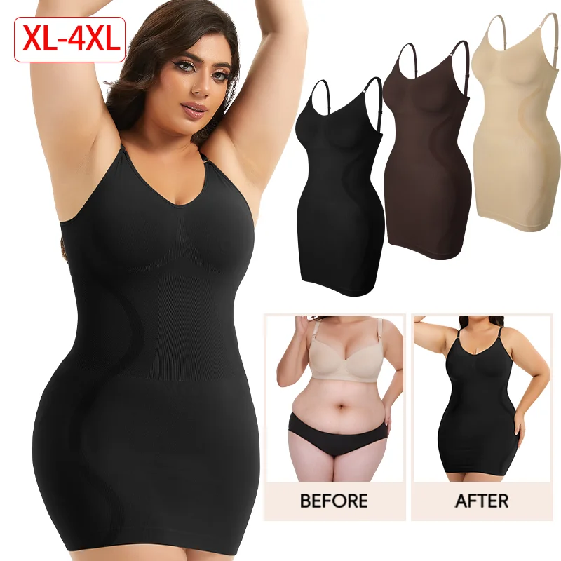 XL-4XL Suspender Dress Shaper Women Slimming Fit Dress Sexy Tummy Control Full Slips Breathable Body Shaper Strip Butt Lifter