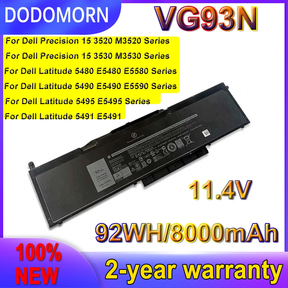 

DODOMORN New VG93N Battery For Dell Precision 15 3520 3530 E5590 Latitude 15 5580 5590 5591 WFWKK