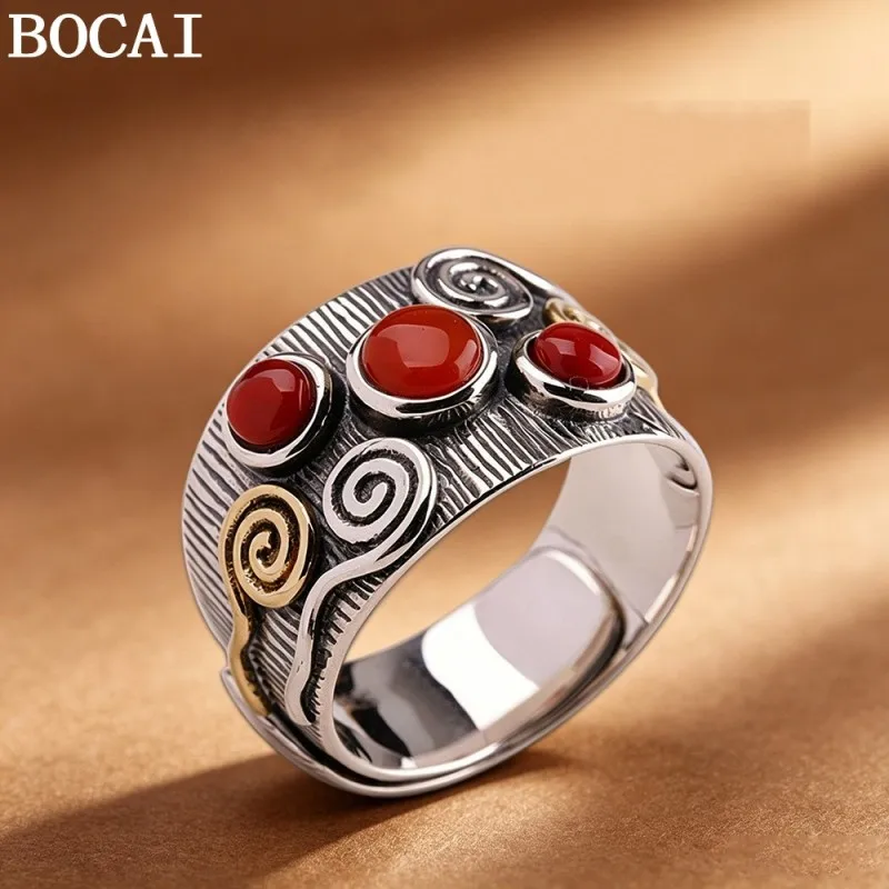 BOCAI New S925 Sterling Silver Jewelry Wholesale Retro Fashion Inlaid Moonstone Ring Women's Selected Gift