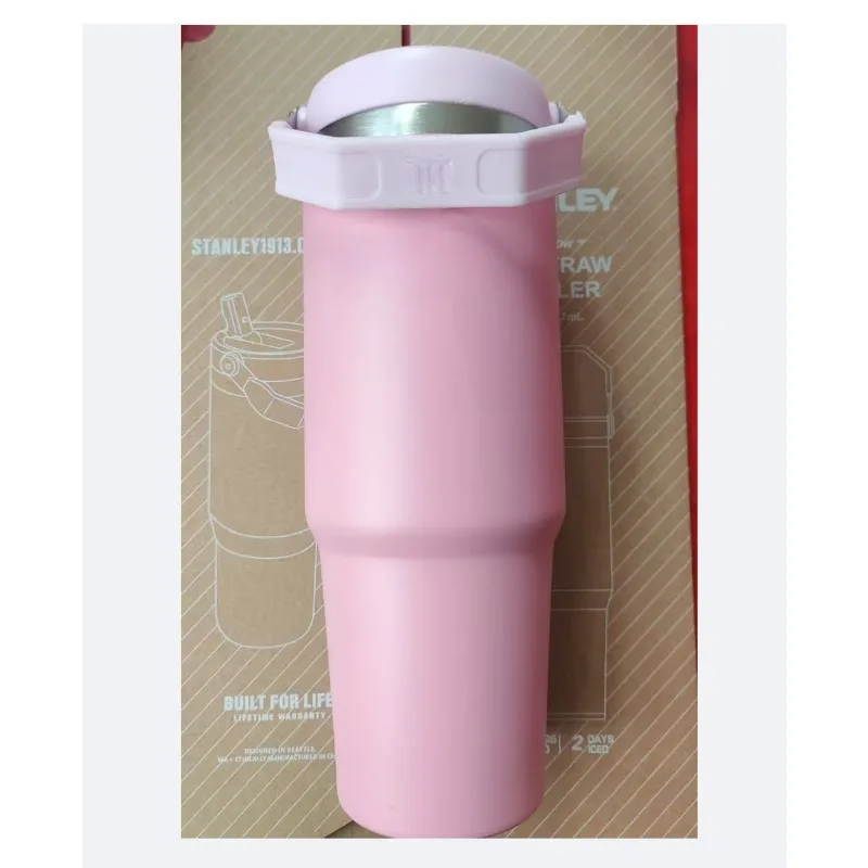 كوب معزول مكنسة من الفولاذ المقاوم للصدأ H2.0 FlowState مع غطاء وقش لعصائر الشاي المثلج أو القهوة، فلامنغو 2.0,30 أونصة