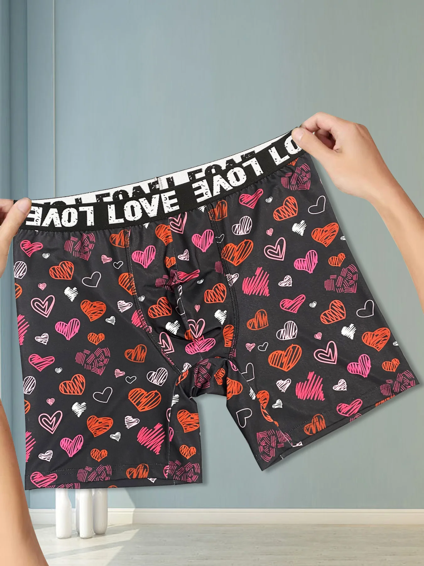 Men Shorts Underpants Black Fashion Lips and Hearts Printed Boxers Sports Casual Soft Smooth Valentine\'s Day gift underwear