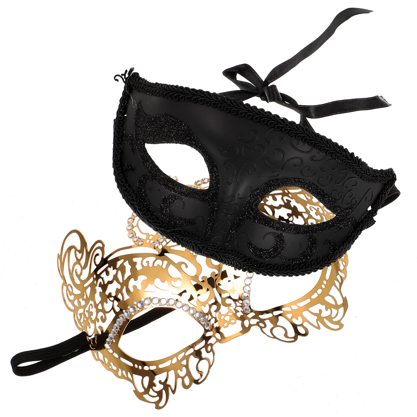 

2pcs Masquerade Masks Half Face Metal Eye Mask for Halloween Party Carnival Costume Accessories Golden Couples