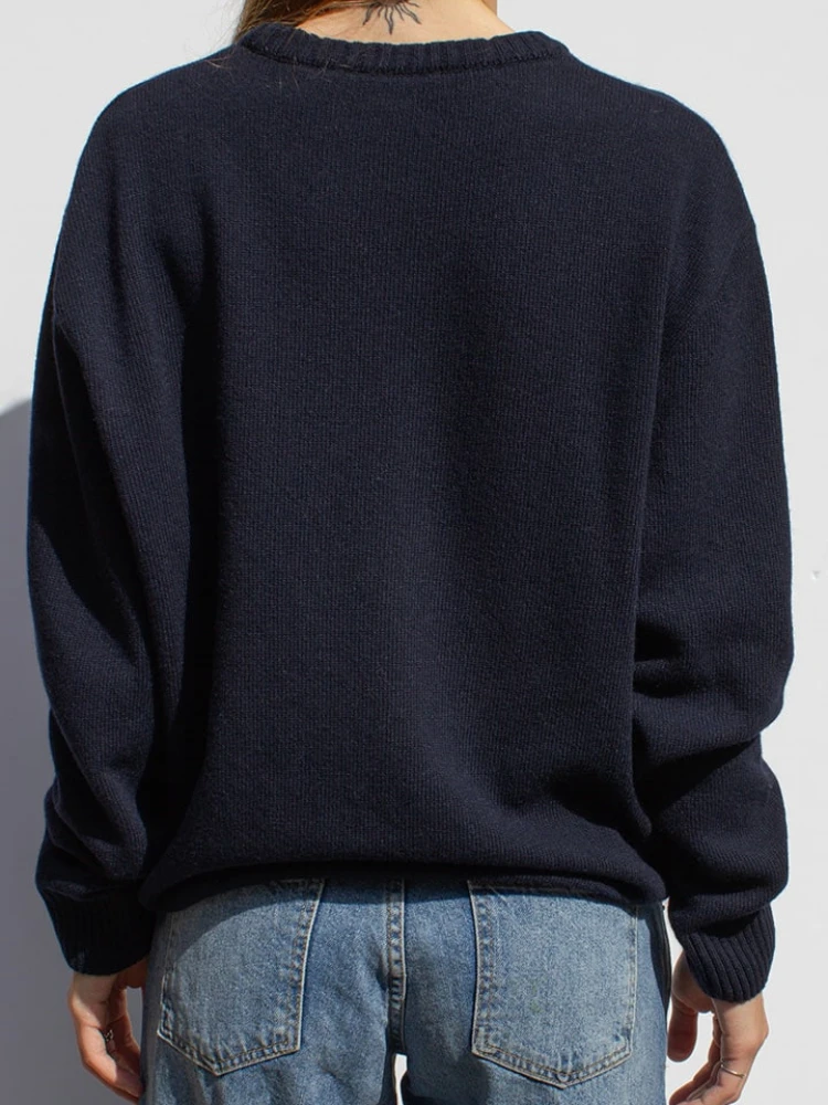 2025 新しい女性のニットレタージャカード暖かい緩いシンプルなすべて毎日大きいサイズのセーター