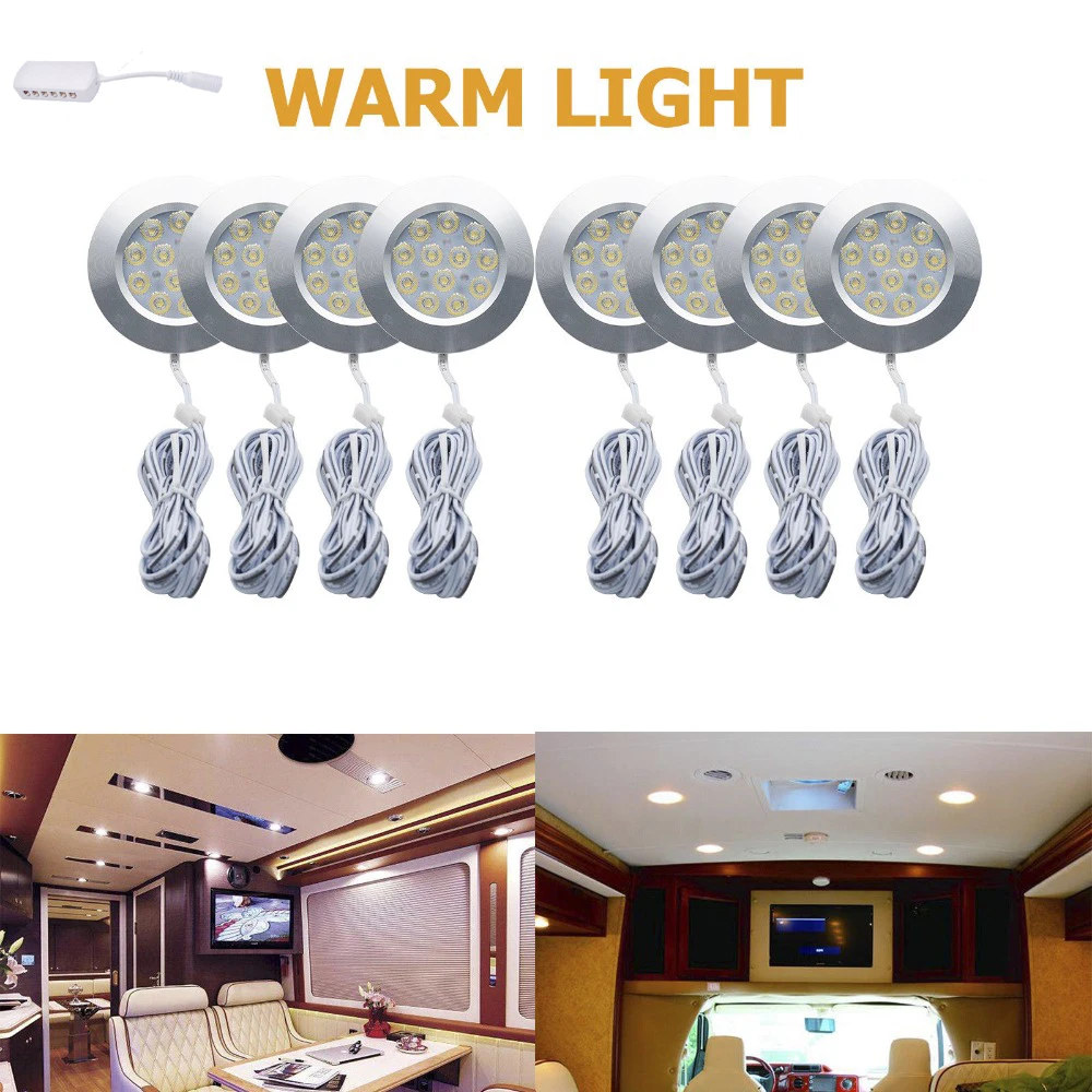

8pcs 12V LED Warm LED Round Spot Interior Dome Ceiling Light 3W For Car RV Caravan Camper Trailer Camper Warm Light 300 LM Warm