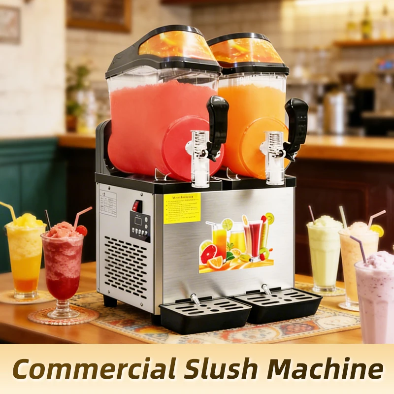 Commercial Slush Machine 12L Double Can Frozen Beverage Snowmelt for Cafe Bars