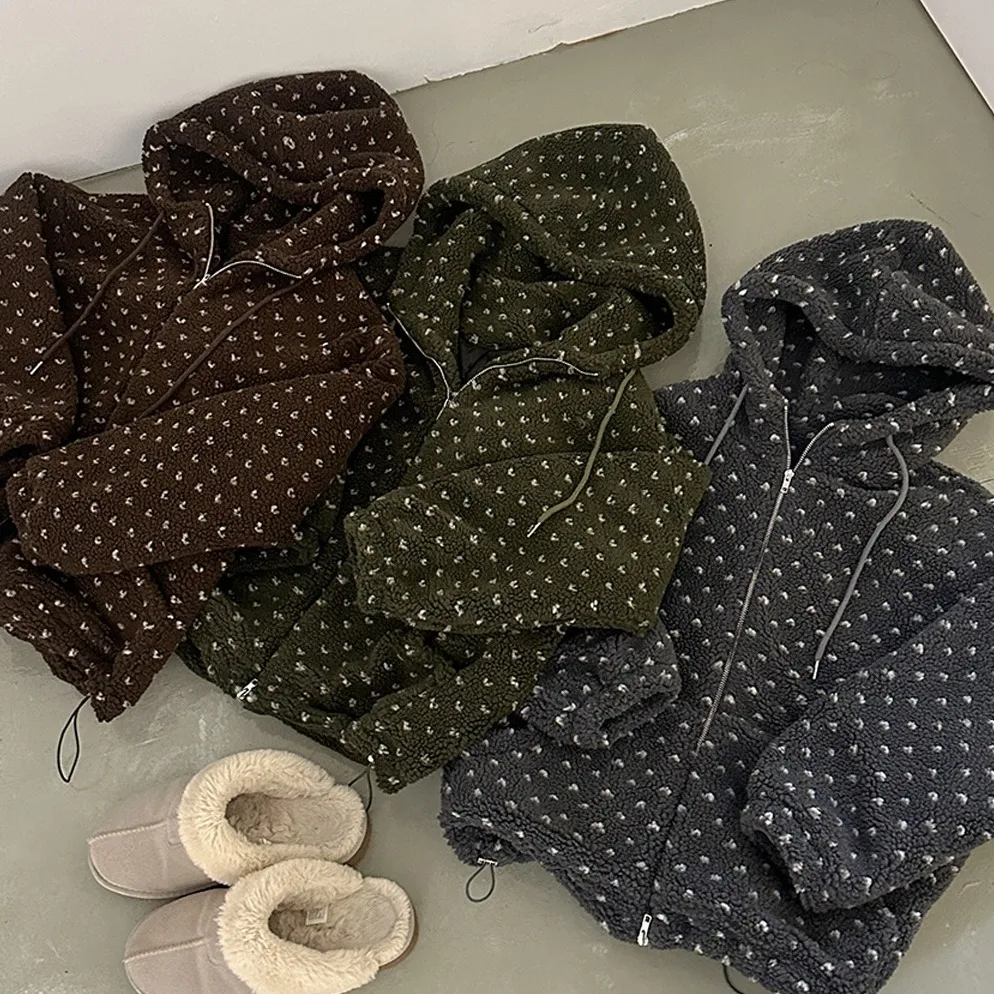 Chic Autumn Winter Hooded Zipper Design Lamb Fur Lined Thiened Cotton Jaet Women's Heart aped Coat Sli Agel Eleg...