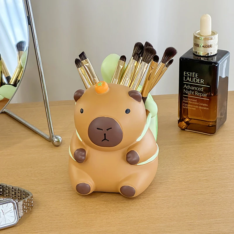 Creative Cute Capybara Pen Holder Large Capacity Portable Makeup Brush Holder Multi Functional Cartoon Stationery Storage Box