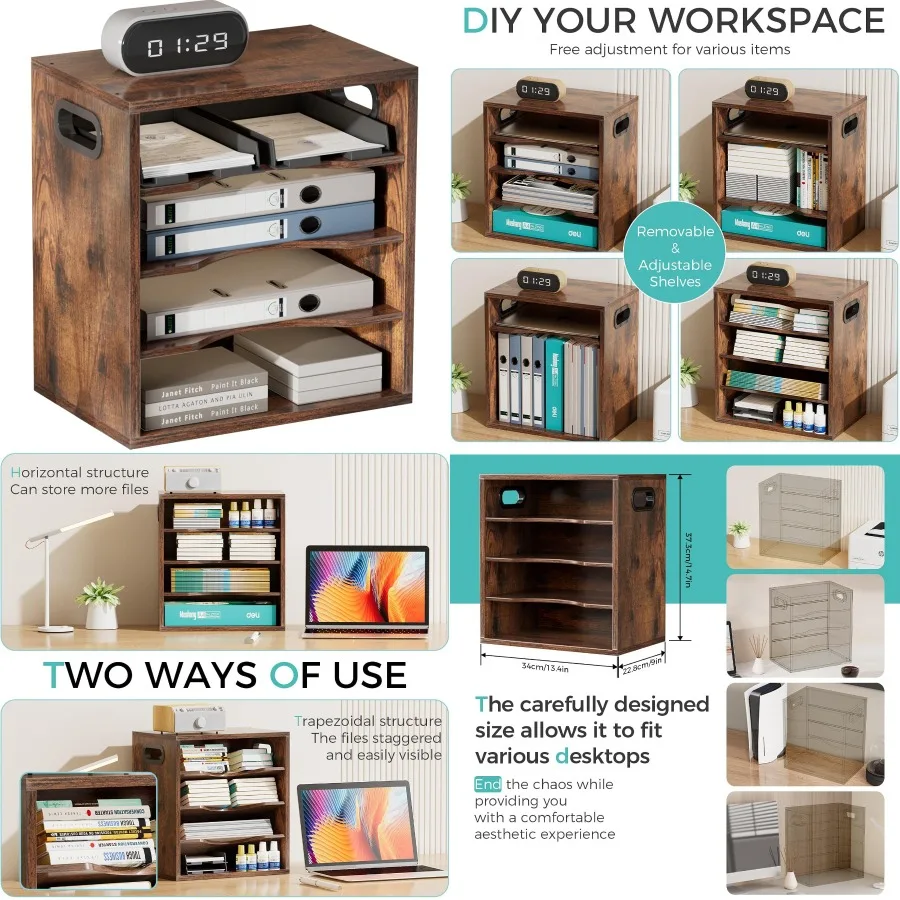 

Винтажный деревянный органайзер для файлов, настольный органайзер-14,5, сортировщик лотков для почты и писем с 3 регулируемыми полками, деревянный настольный органайзер для файлов