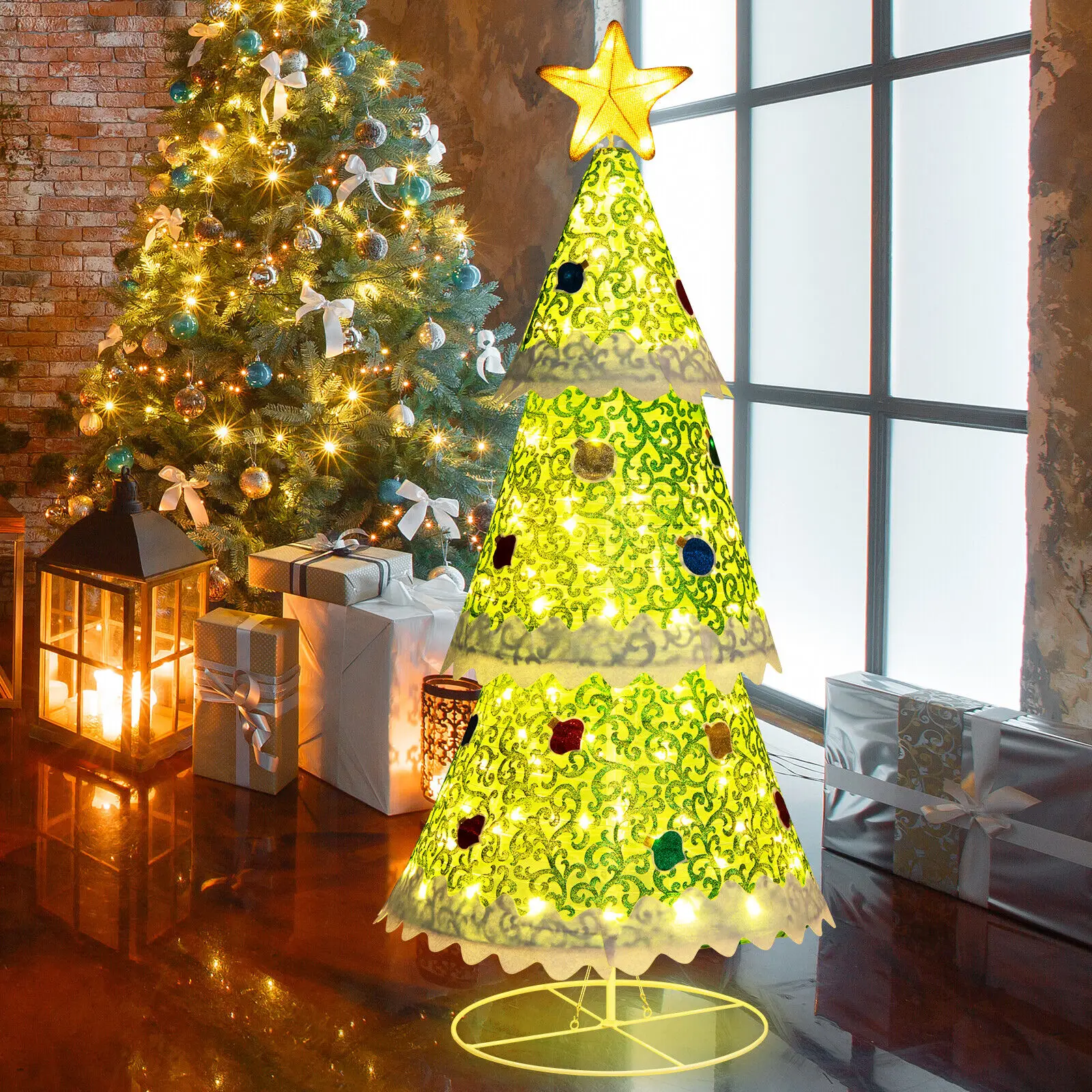 

Costway 4.6 FT Pop-up Christmas Tree w/ 110 Warm Lights Pre-Lit Christmas Decoration