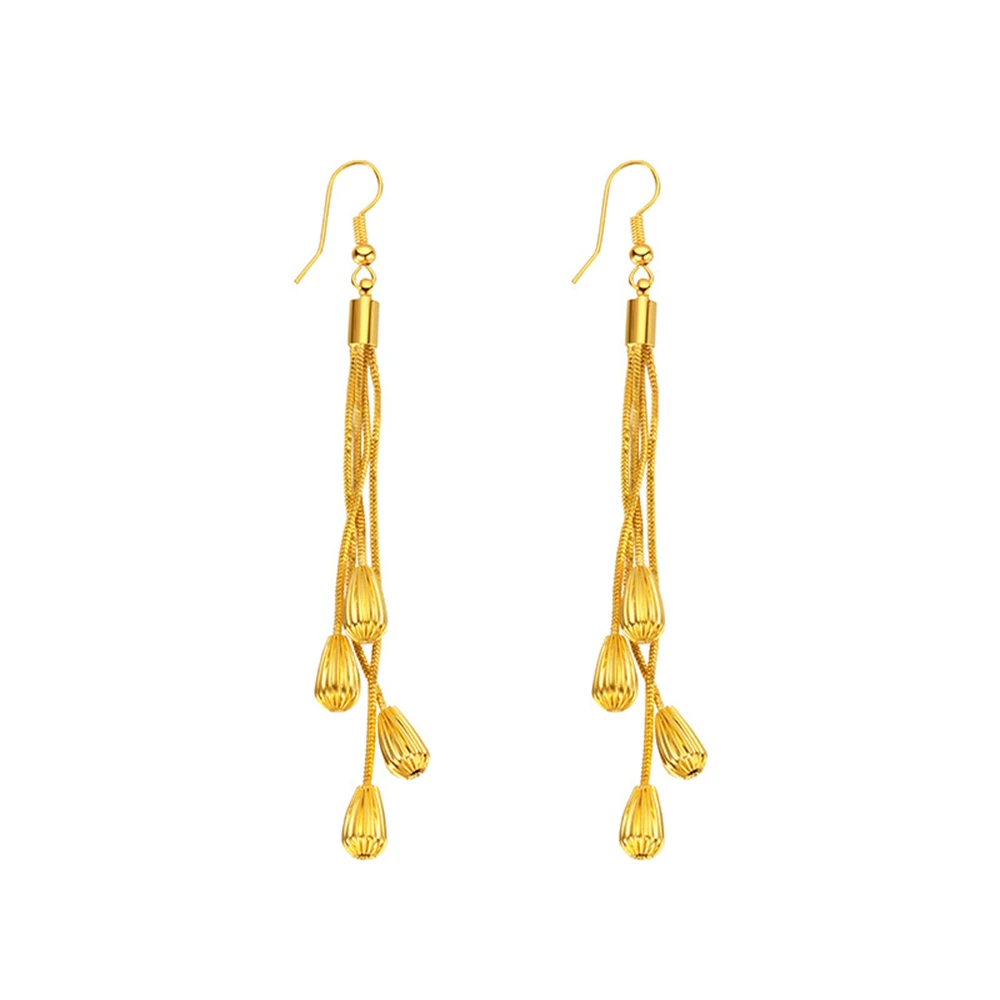 Gold Color Waterdrop Long Tassel Drop Earrings for Women Pendientes New Fashion Jewelry Accessories Party Gifts Wholesale