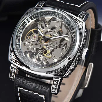 Men&#x27;s watches 2024 retro style automatic watch men skeleton carve waterproof leather no logo watch free shipping items