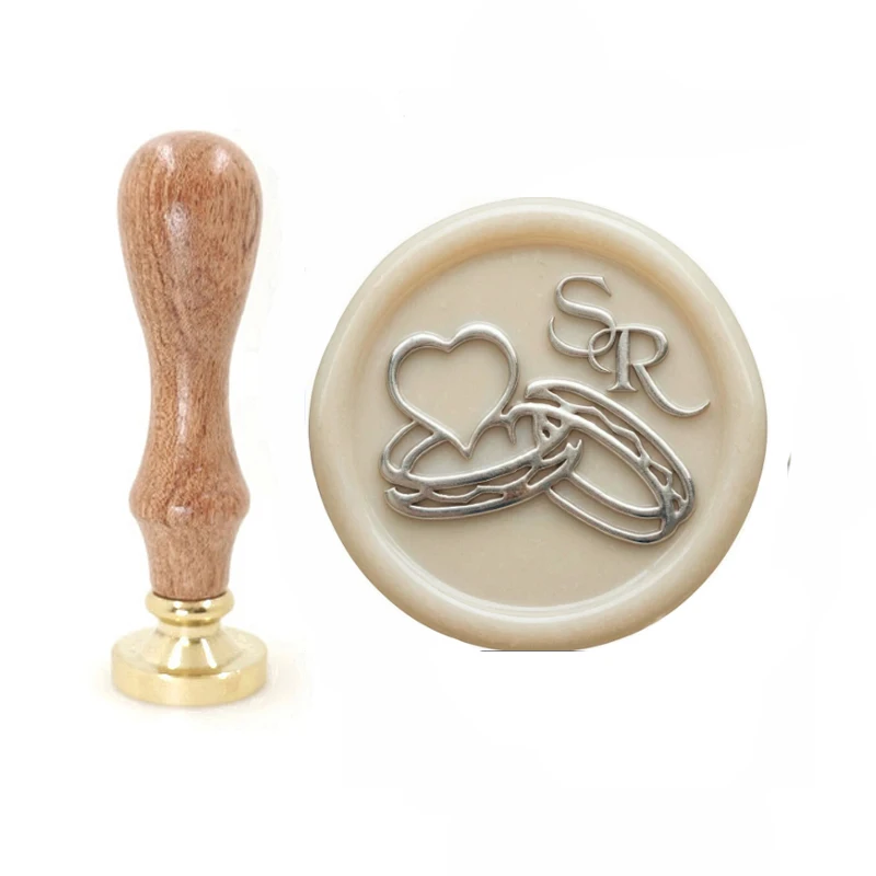 Customized wax seal Stamp Vintage wedding 2 initials LOVE HEART RING ornament design,Reusable personal stamp Wedding Invitation