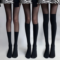 Sexy Women Tights Pantyhose Patchwork Sheer Black Thigh High Stockings Tights Women Female Hosidery Over Knee Stripe Pantyhose