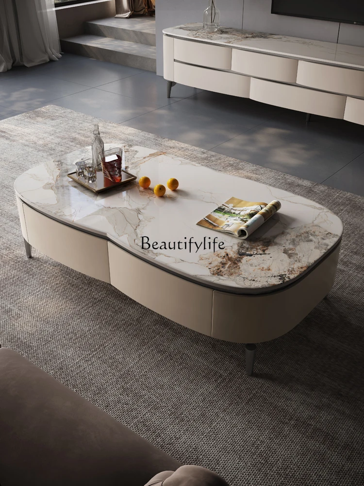 

Light luxury rock slab coffee table living room home modern simple floor TV cabinet coffee table