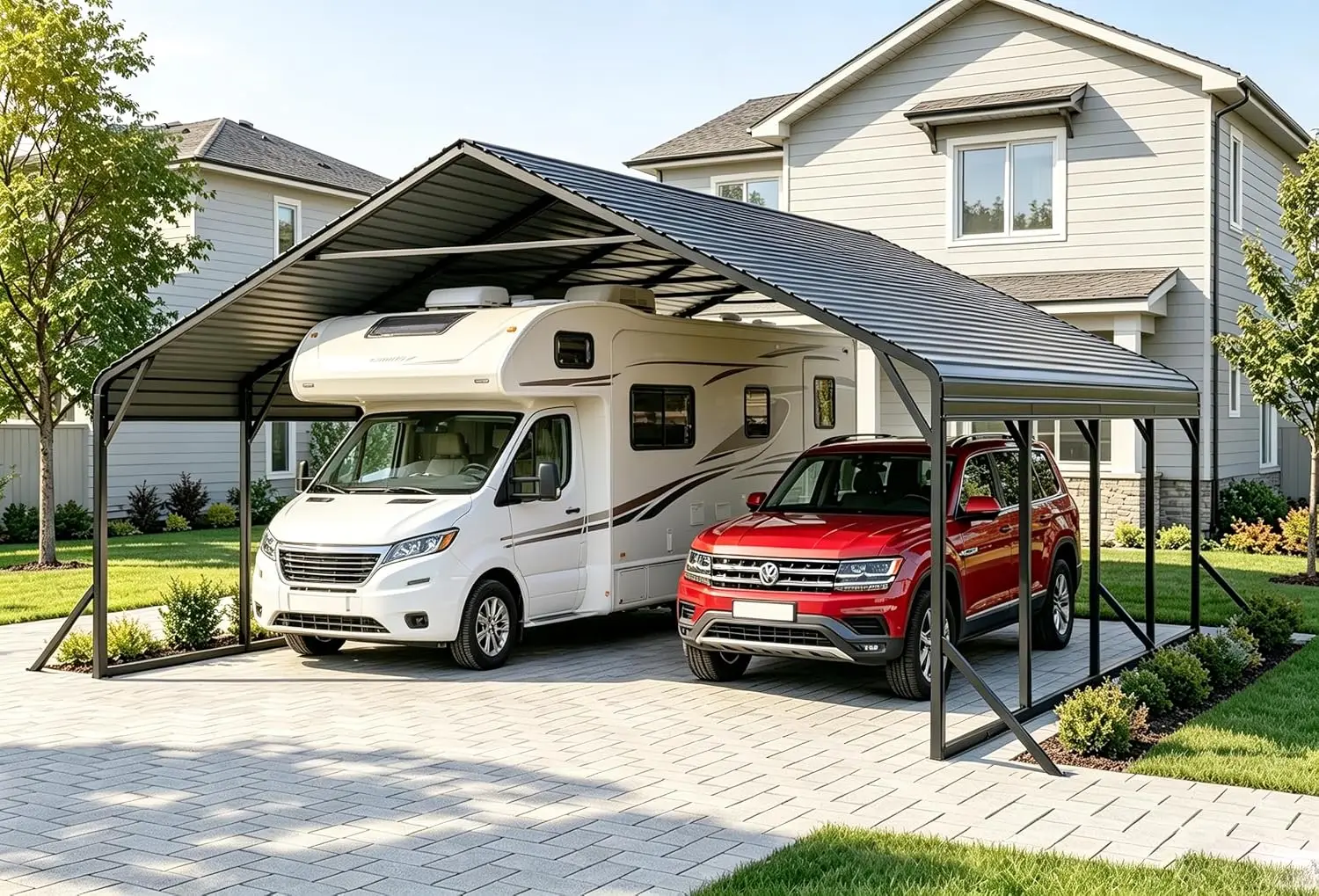 20x20 FT Heavy Duty Metal Carport Galvanized Steel for 2 Cars, Customized