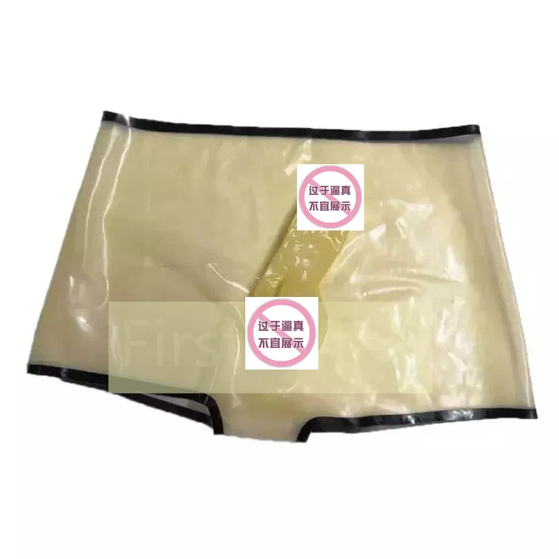 

Fashoin Transparent With Black Trim Latex Men's Shorts Fetish Male Skin Tight Boxer Front Ball Sheath Halloween Cosplay Outfit