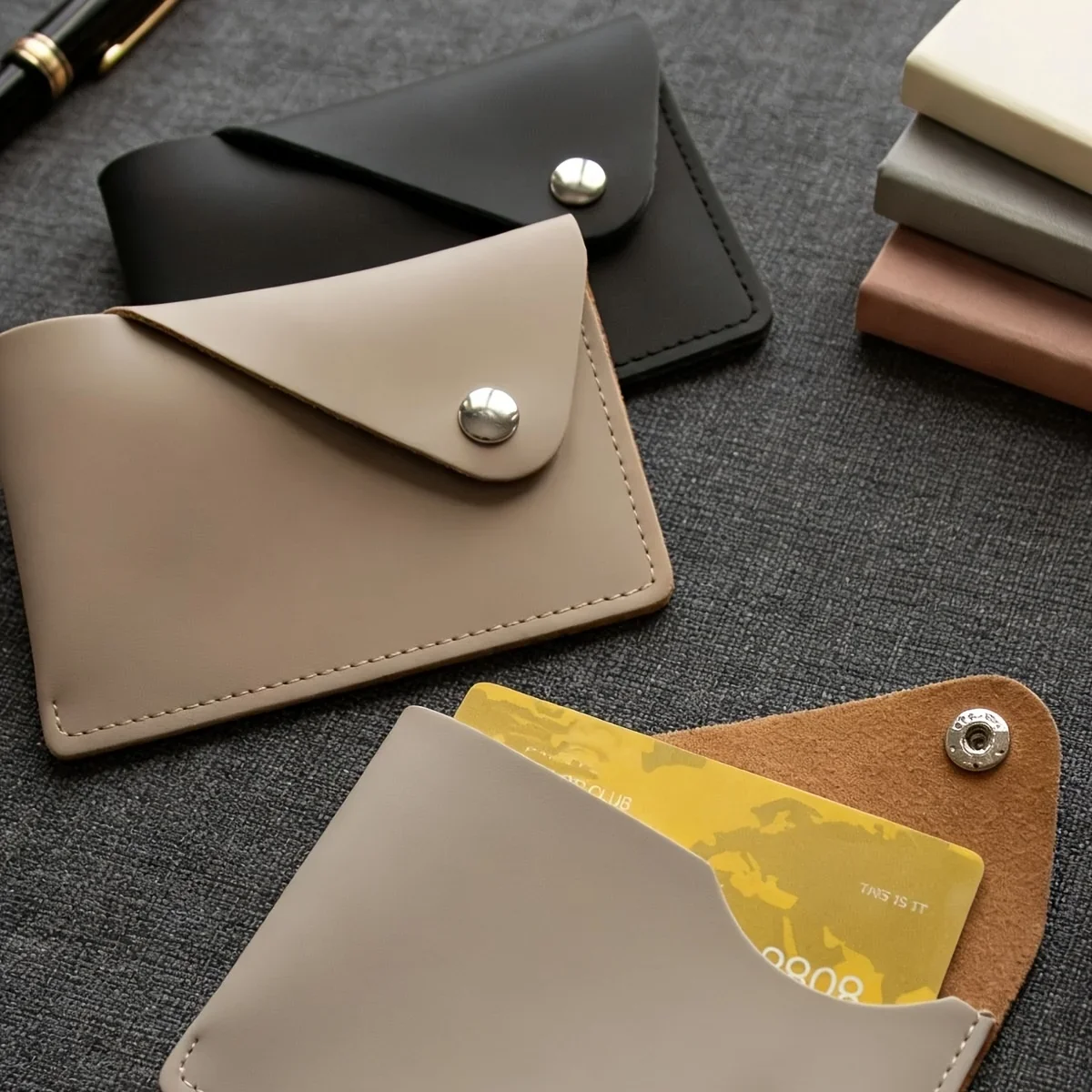 Minimalist Envelope-style Snap-button PU Business Card Holder, Portable and Lightweight, Card Holder and Wallet